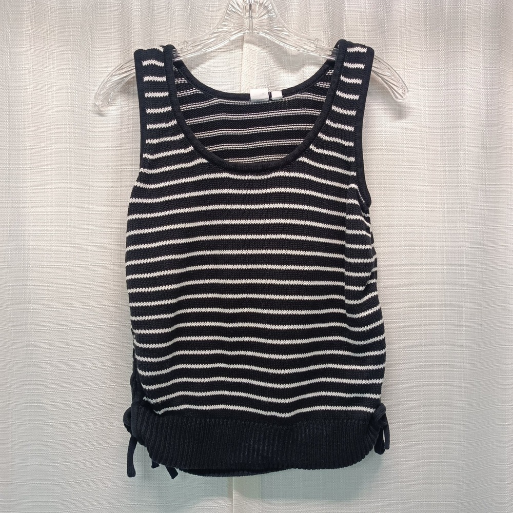 Gap Womens Navy Stripe Side Lace Knit Tank Top Sweater S Petite Office Causal